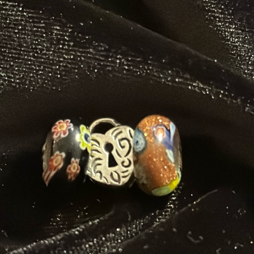 3 Collectible Beads 925 Heart Lock with 2 glass beads